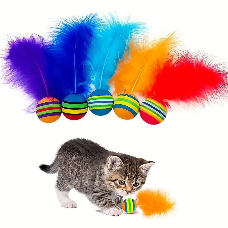 FeatherFun - Rote Regenbogen-Katzenspielbälle