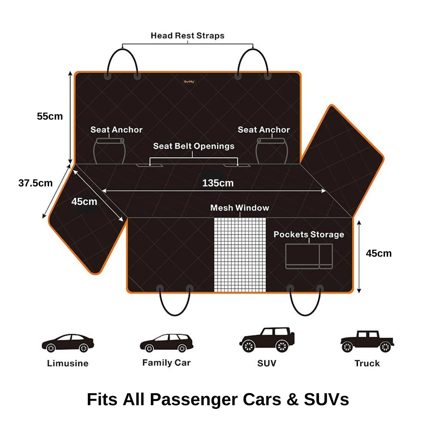 Autositzbezug für Hunde mit Mesh-Fenster und Hängematte