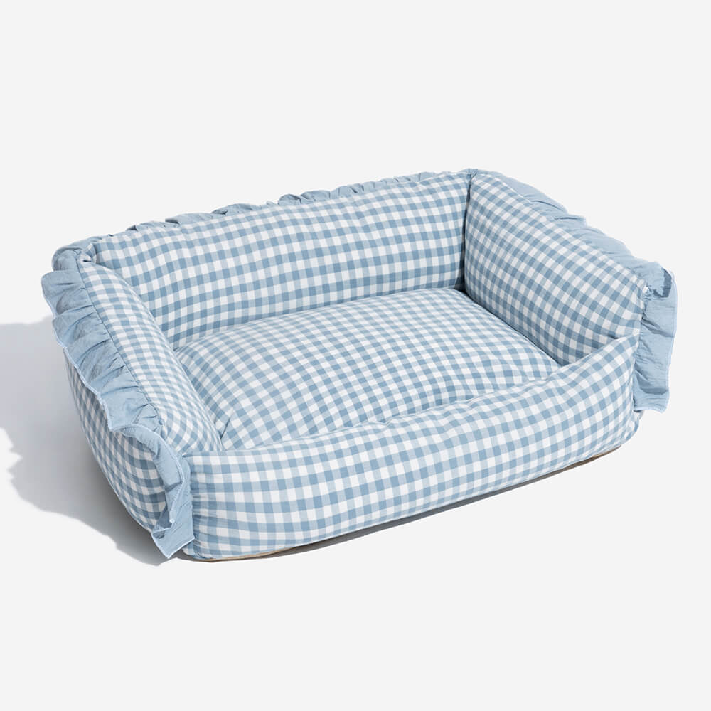 Blauer Ruffle Plaid Luxusbett