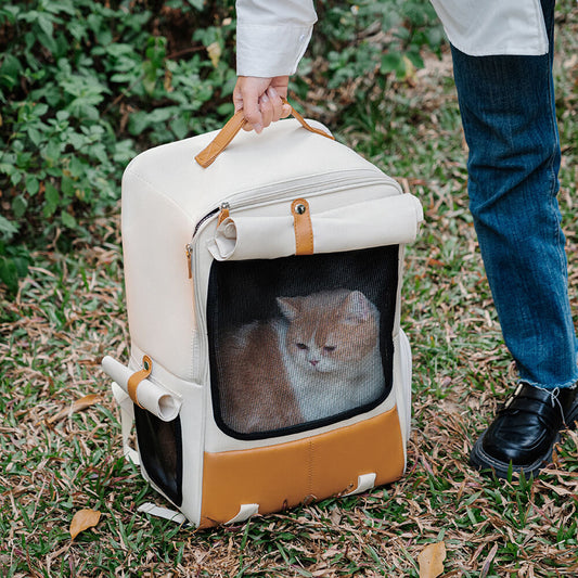 Beige Designer-Katzenrucksack