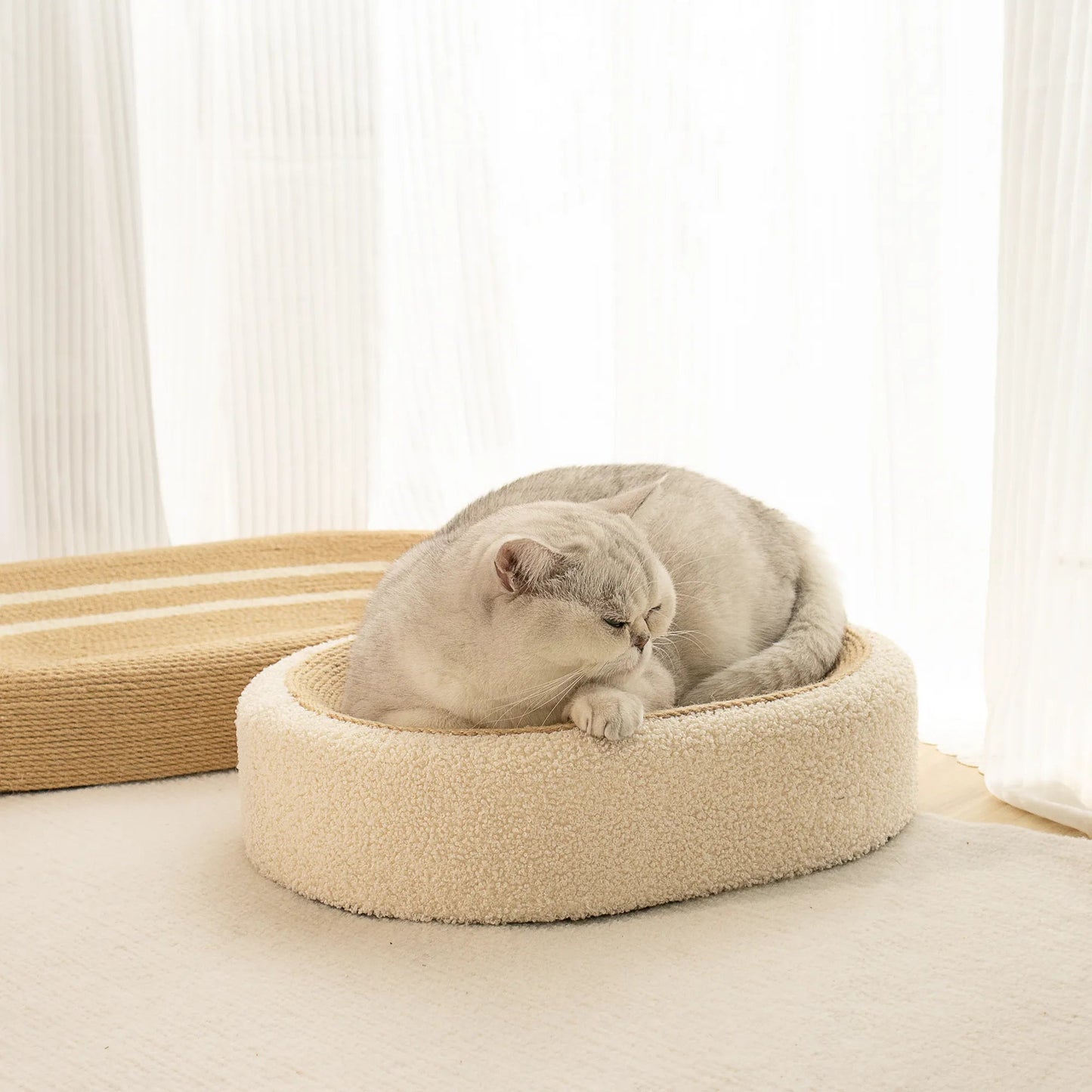 Premium Katzen Sisal Kratzbett in Beige