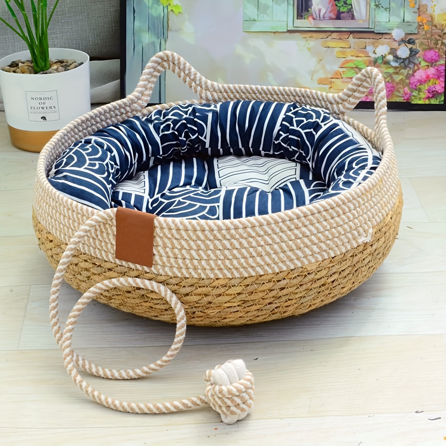 Vintage Kuschelnest - Handgewebtes Katzenbett Blau